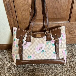 Concept Floral Shoulder Tote Bag Brown Trim Large Everyday Handbag